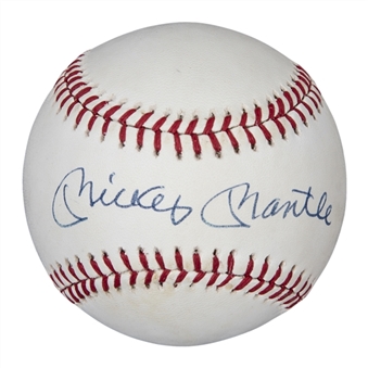 Mickey Mantle Single Signed OAL Brown Baseball (Beckett)
